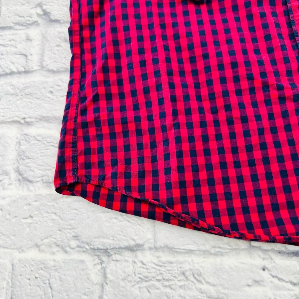 J. Crew Factory Men's Long Sleeve Button Down Shirt Red Blue Gingham Plaid